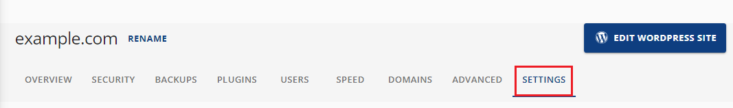 Bluehost hosting settings button