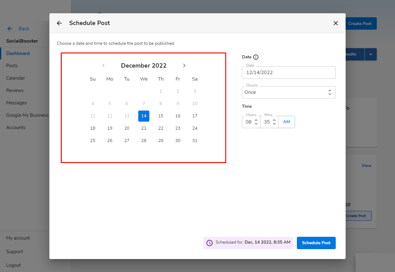 SocialBooster - Schedule Post Calendar