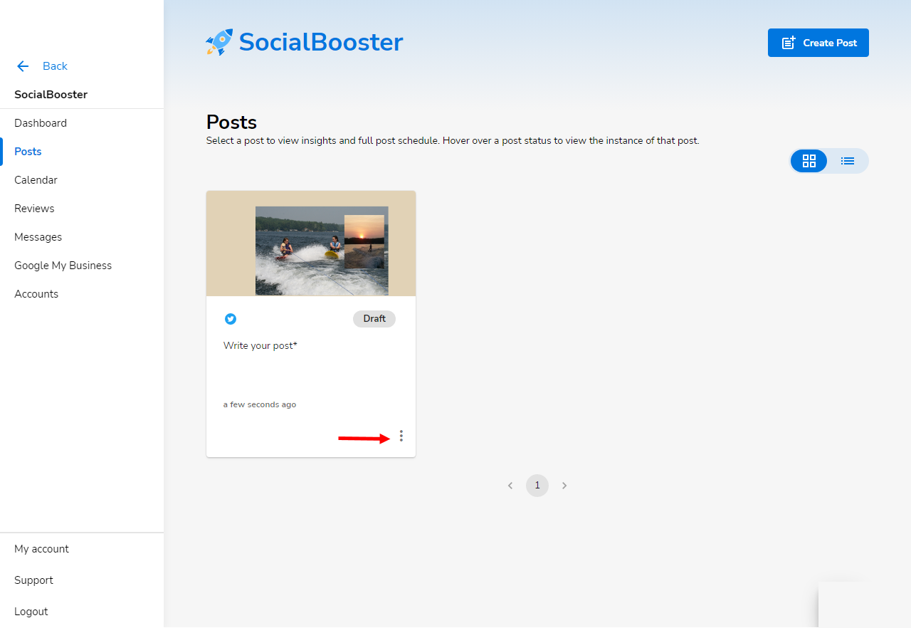 SocialBooster - Posts 3 dots menu